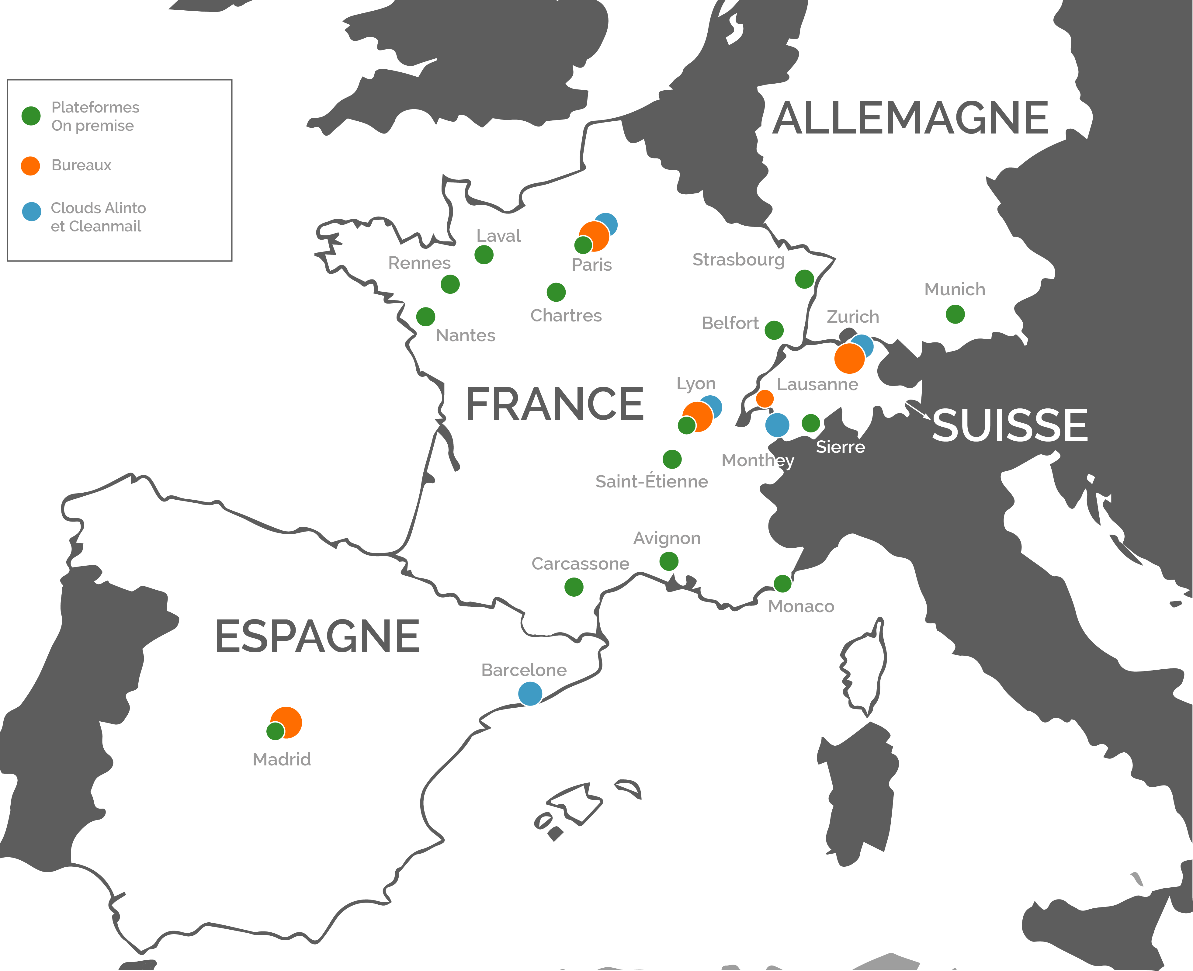 Carte des hébergements email cloud sécurisés